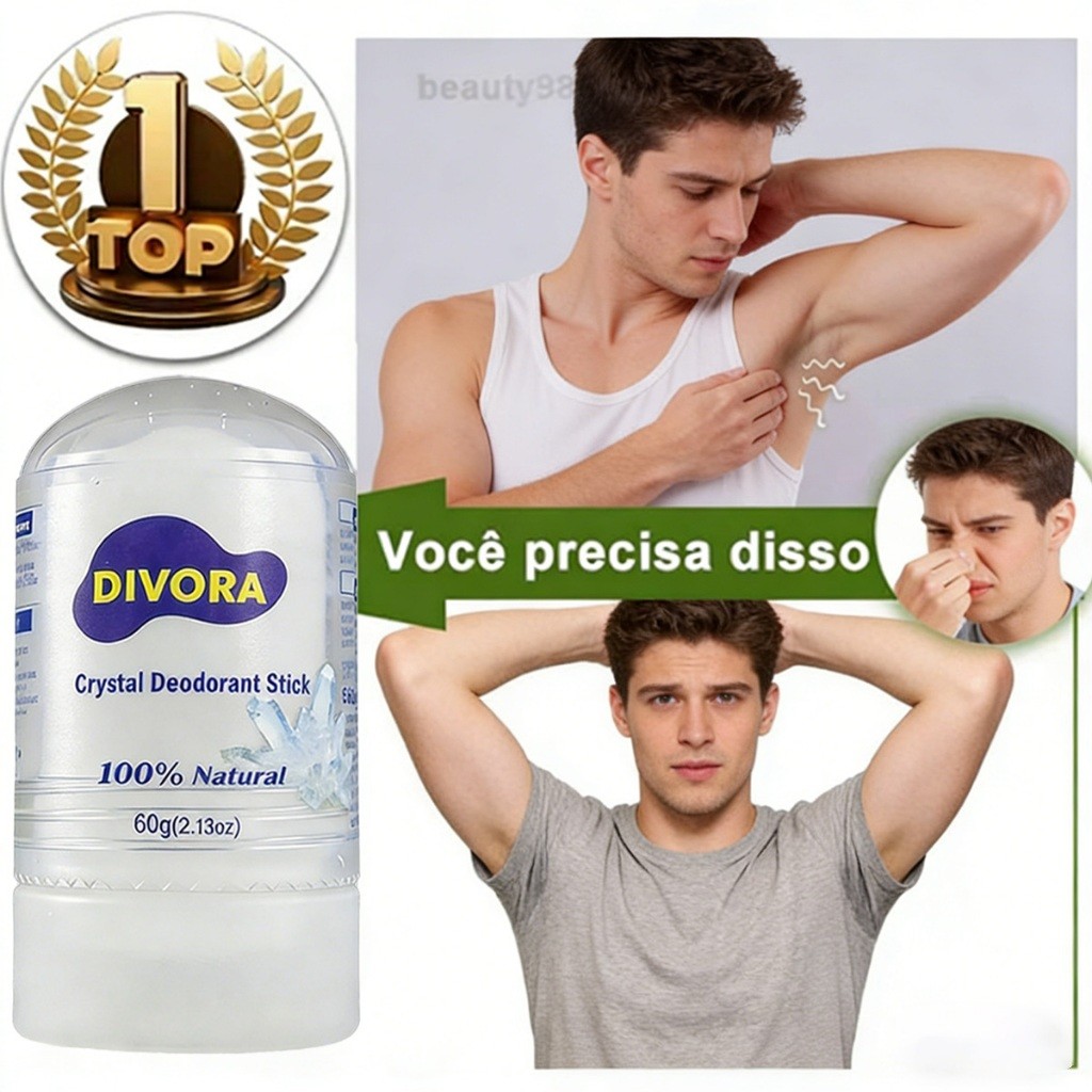 Desodorante DIVORA Crystal Rod 100% Alumínio Natural Sem Fragrância 60g Unissex