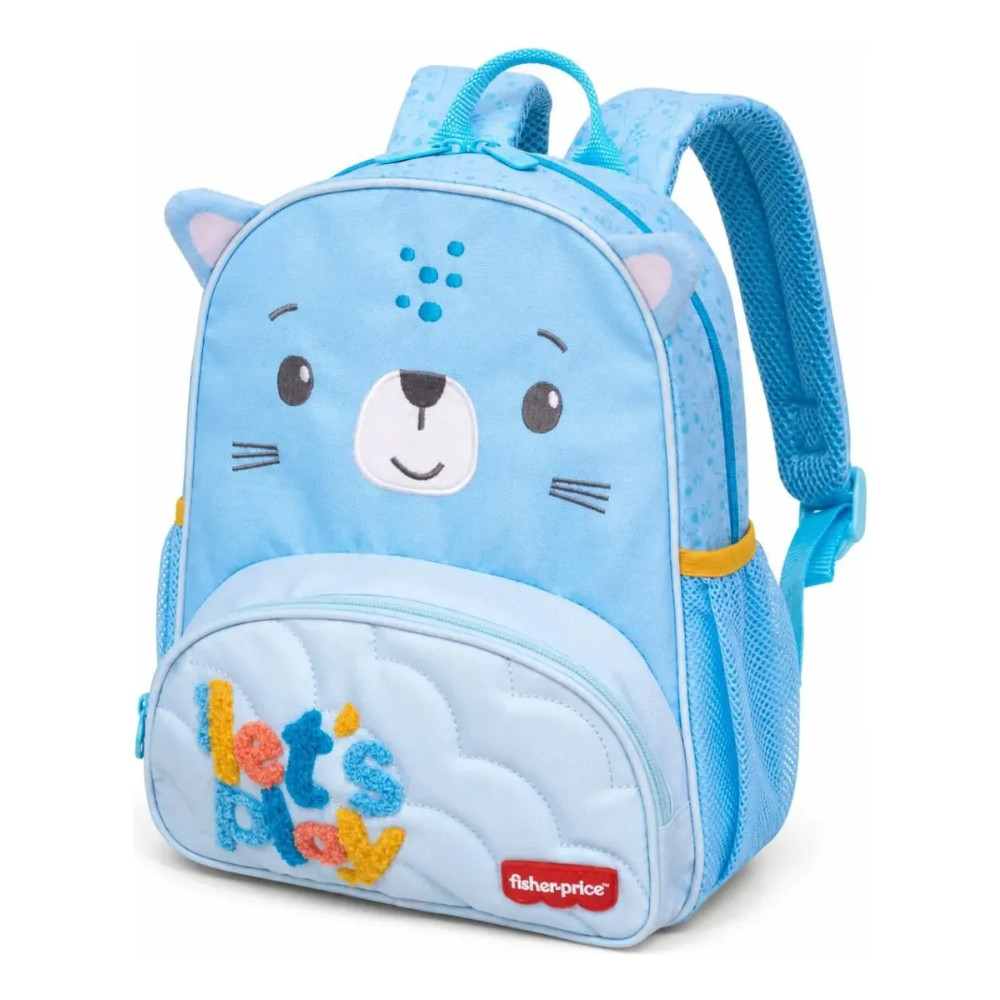KIT MOCHILA COSTAS + ESTOJO, LANCHEIRA TRANSVERSAL FUN TIME FISHER PRICE AZUL- PACIFIC
