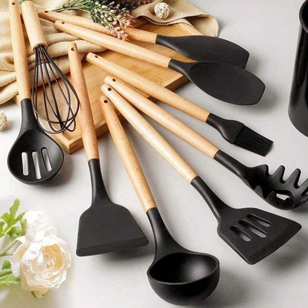 Kit Utensílios Silicone 12 Peças Premium para Cozinha Gourmet