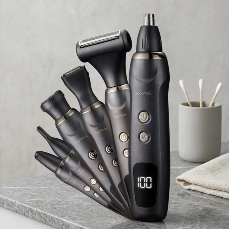 Barbeador E Depilador Masculino FogoMax 6 Em 1 Aparador De Pelos Completo Sem Fio Recarregável USB