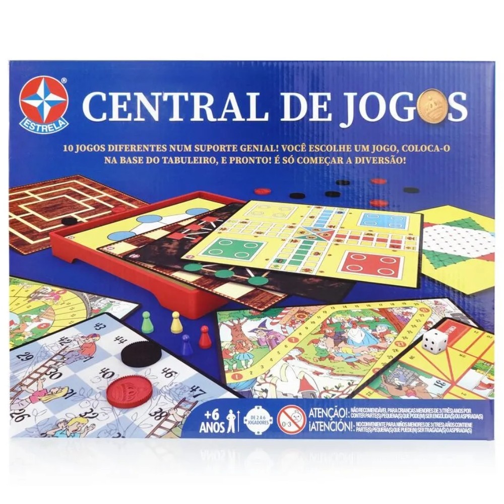 JOGO DE TABULEIRO CENTRAL DE JOGOS ESTRELA BRINQUEDOS MESA DAMA LUDO SOBE DESCE CERCO TRIO XADREZ