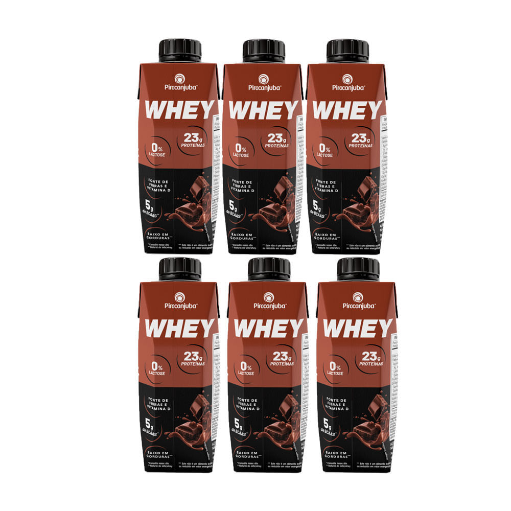 Kit 6 Bebida Láctea Piracanjuba Whey Zero Lactose com 23g de Proteína Sabor Cacau 250ml