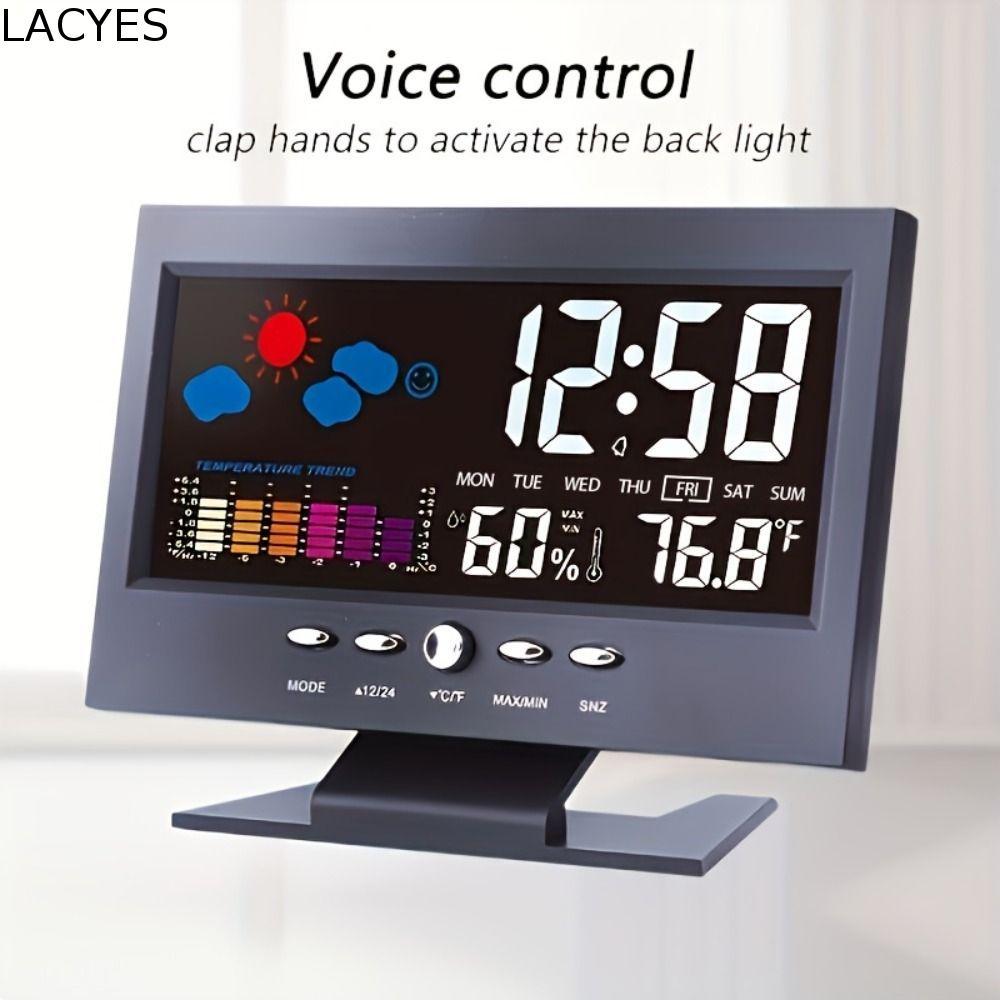 LACYES Despertador Eletrônico , Calendário Perpétuo Retroiluminado LED Relógio Meteorológico , Tela Colorida