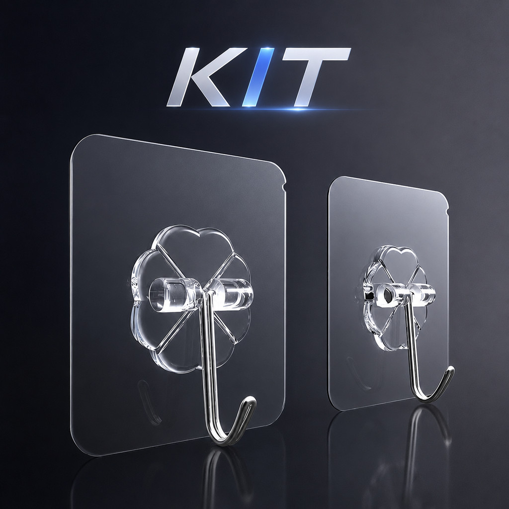 KIT 15/10/8/6/4/2 Gancho Adesivo Parede Multifuncional Transparente Autocolante Metálico Premium