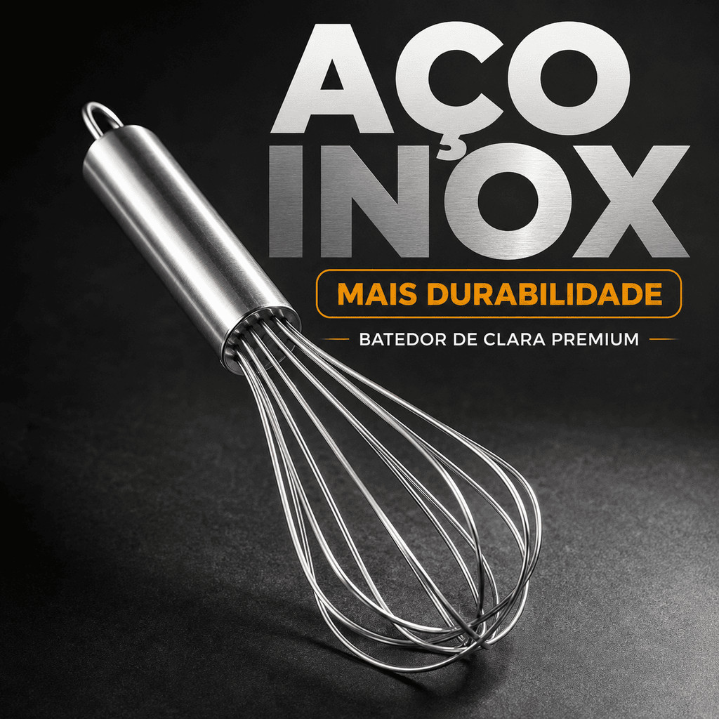 Bate Clara de Inox 26cm Ovos Profissional Massas Bolos Fue Fuê Fouet Omelete Cozinha Manual Aço Inoxidável