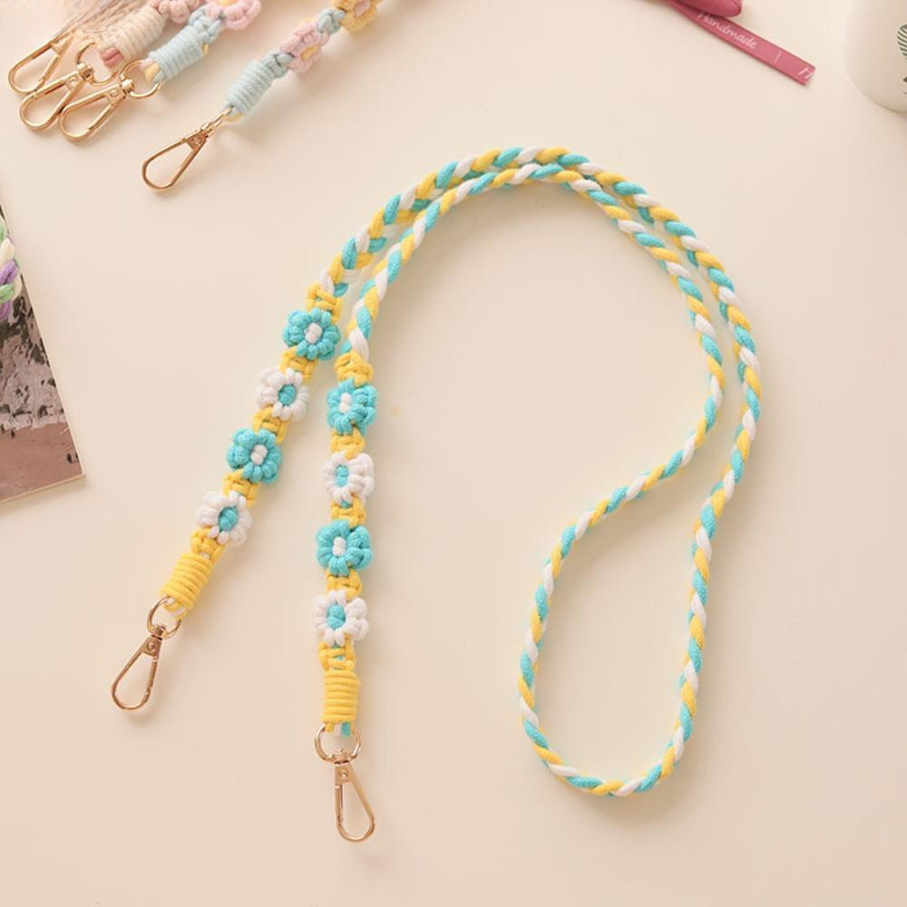 Corrente pendurada com flores de margarida tecidas, cordão de crochê, cordão decorativo para bolsas tecidas