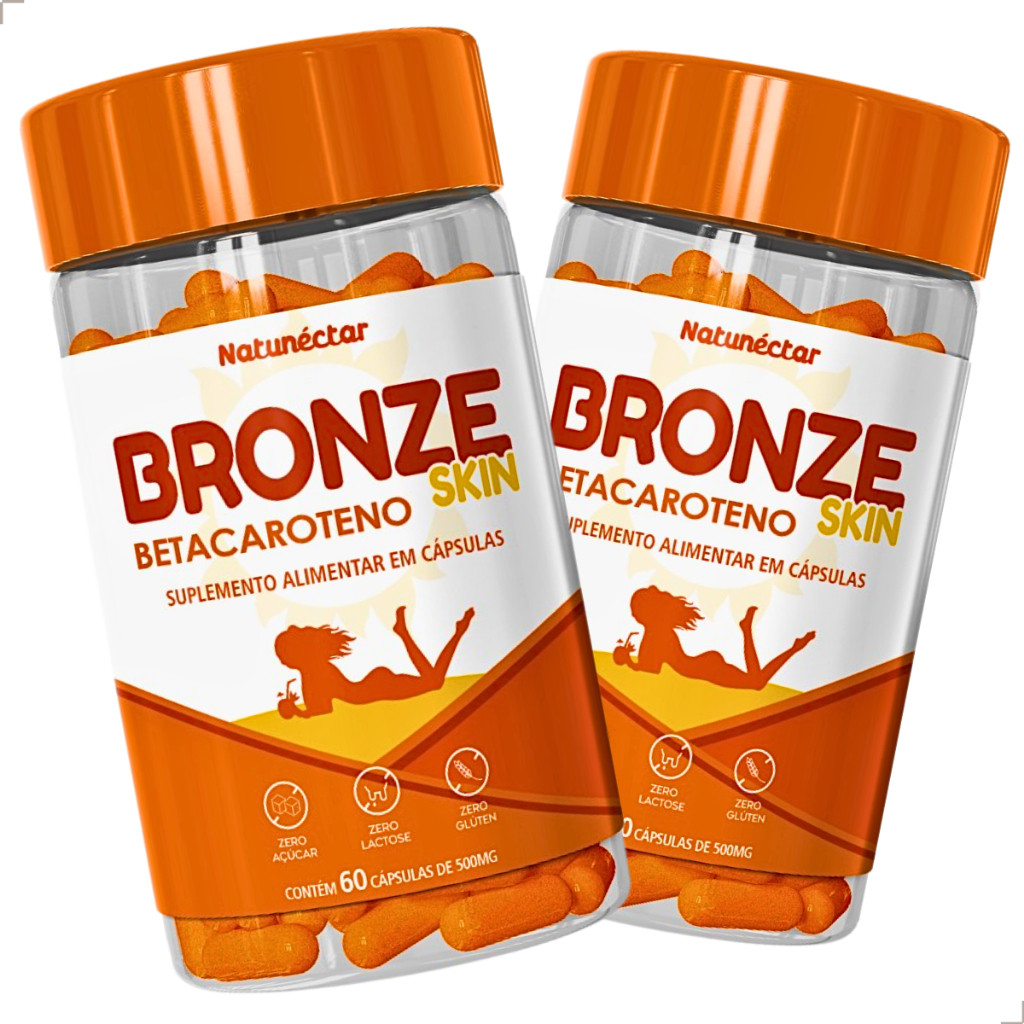 Kit 2 Potes Bronze Pele Betacaroteno Vitamina Suplemento Bronzeamento Natural Natunectar 120 Caps