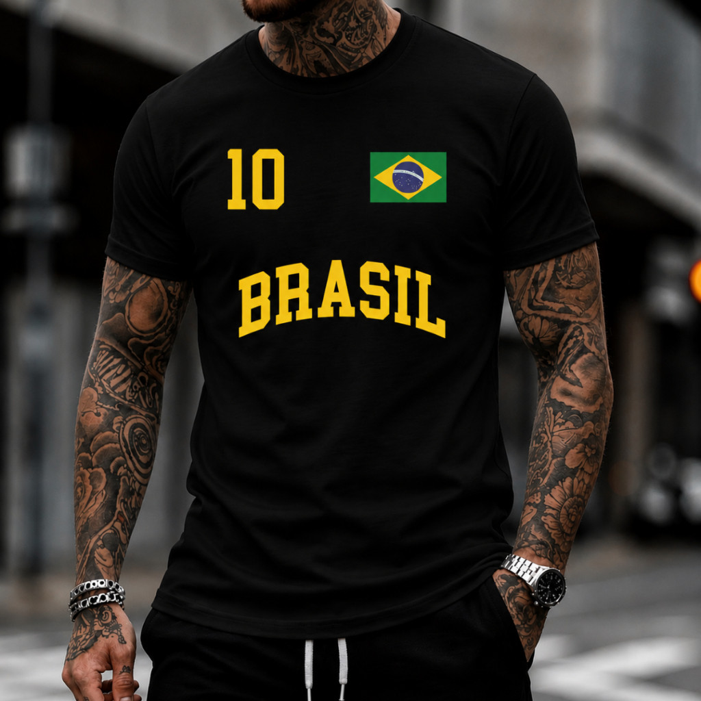 Camiseta Masculina Feminina Infantil Brasil Copa do Mundo Hexa Blusa Numero 10 Bandeira 100% Algodão Premium Lançamento