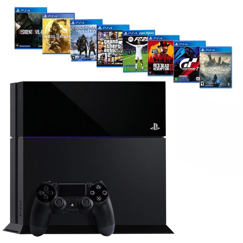 Sony Playstation 4 Fat 1000gb / 500gb Ps4 1 ou 2 Manetes+ Ea Fc Fifa 26 + God Raganarok + Gta 5 + 40 Jogos os Melhores