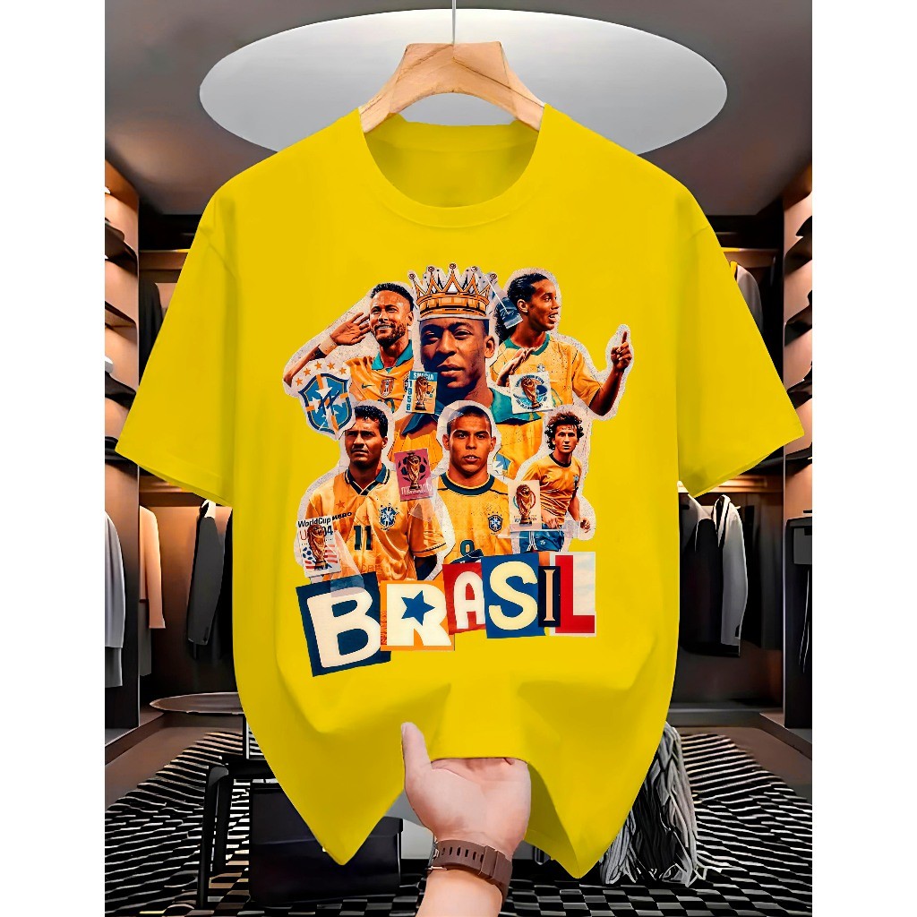 Camiseta "Brasil Lendas" Streetwear Brasil Camisa 100% Algodão Copa Do Mundo Futebol Unissex T-shirt