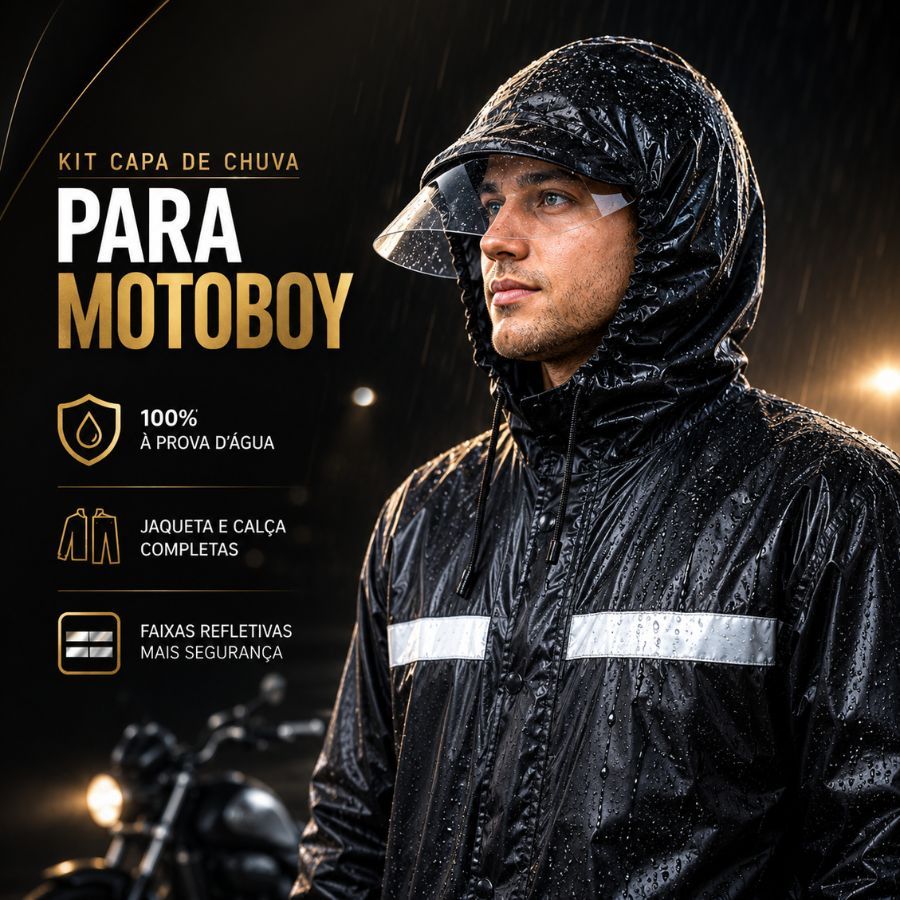 Conjunto Capa de Chuva Motoqueiro Impermeável Jaqueta Refletiva com Capuz ,Viseira e Calça