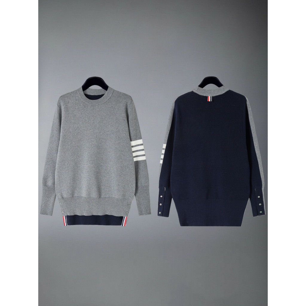 AIV7 2026New  New striped four-bar color-blocked round-neck long-sleeve pullover knit sweater for both men and women