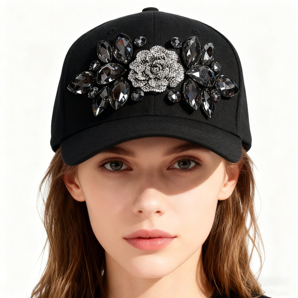 Grande flor strass boné de beisebol chapéu de Cowboy boné de pico preto branco chapéu verão pára-sol decoração chapéu