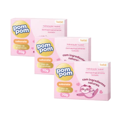 Kit 3 Sabonetes PomPom em Barra | Rosa | 3 Unidades | 70g cada | Super Macio