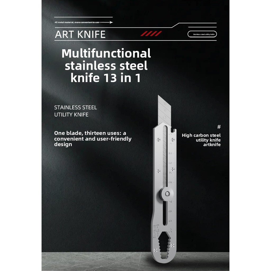 Faca utilitária resistente de aço multifuncional, cortador de papel de aço inoxidável multifuncional, faca Industrial, f