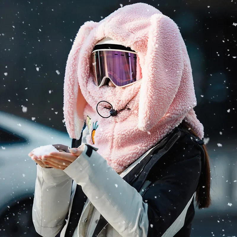 Gorro de Lã de Inverno para Esqui, Cachecol, Capa de Capacete de Esqui Quente, Confortável, Macia, Casual, com Orelhas d