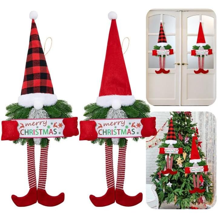 Watayo 2 Peças Guirlanda de Natal com Gnomo, 29" x 12" Guirlanda Suspensa de Agulhas de Pinheiro com Gnomo para Porta da