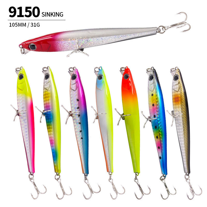 Isca de pesca marítima de plástico biônico de arremesso longo de 31g, minnow de 105mm, isca artificial rígida, minnow 91