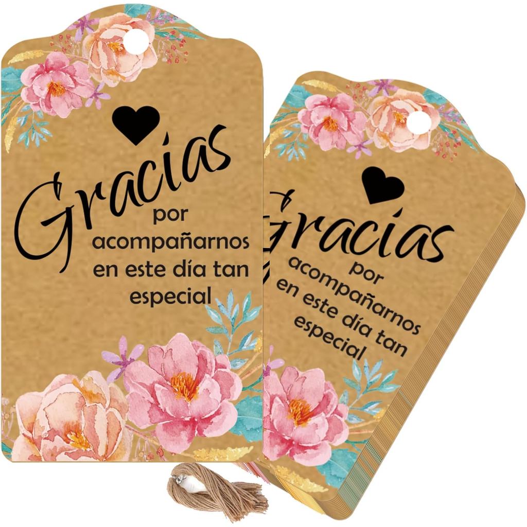 Etiquetas de Agradecimento Kraft com Cordões para Pendurar 2 x 3,5 Polegadas - Etiquetas de Agradecimento em Espanhol pa