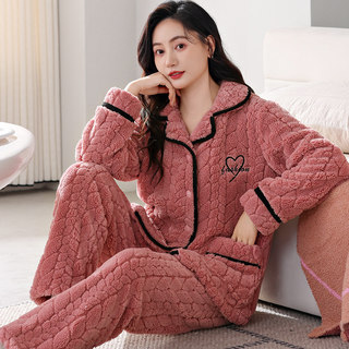 Outono inverno Coral velo pijamas feminino mais velo engrossado tamanho grande quente inverno flanela de meia-idade