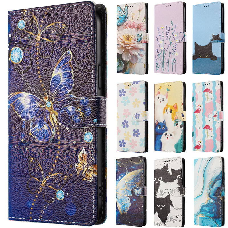 Para Samsung Galaxy A52s 5G Flip Case A72 A52 A42 A32 A22 4G A12 Casos Bonito Gato Borboleta Carteira De Couro Capa Tras