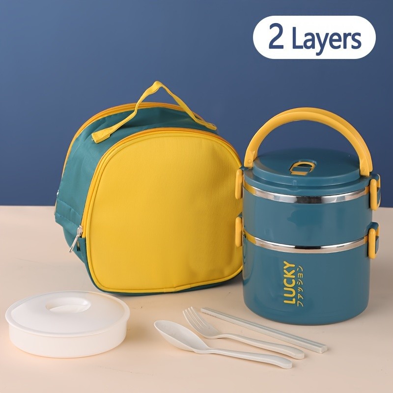 Conjunto De Lancheira De Aço Inoxidável Com Saco E Utensílios Isolados , Garrafa Térmica Portátil Reutilizável