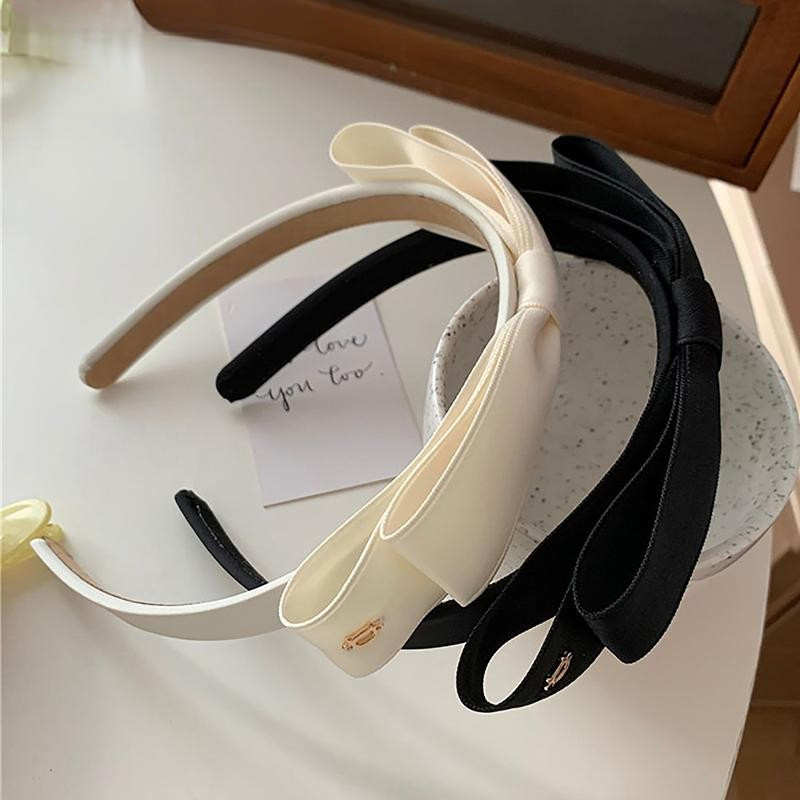Tiara retrô estilo francês com laço, tiara de laço em cor sólida, acessório simples para meninas.