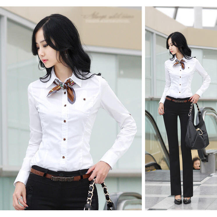 2017 primavera novo estilo camisa branca feminina de manga comprida estilo coreano profissional Slim-Fit roupas de traba