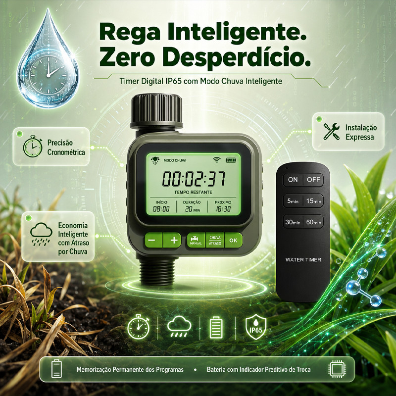 Programador De Torneira Automático Timer Digital Capa IP65 Rega Automática Horta E Gramado Com Modo Chuva