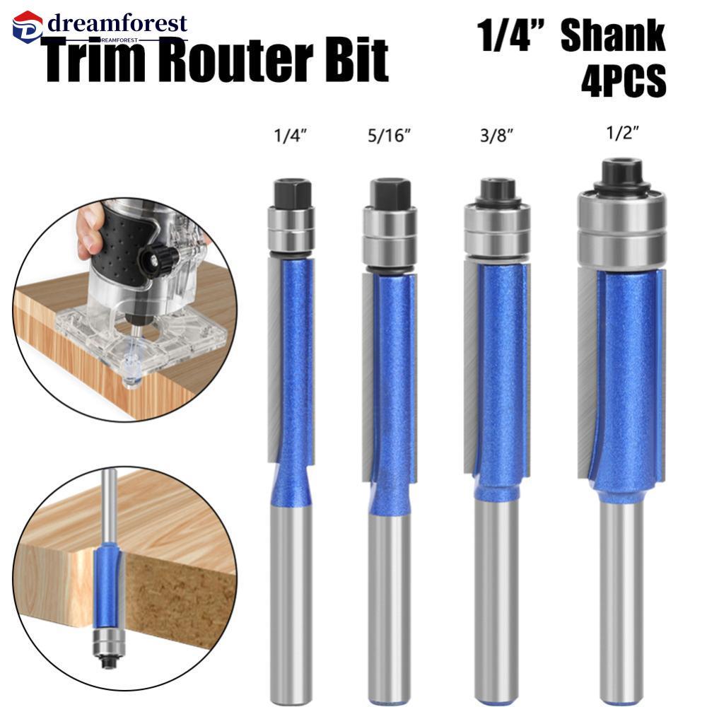 DREAMFOREST 1/4pcs 1/4 " Shank Trim Router Bit Com 2 Lâminas De Rolamento Duplo Fresa De Madeira Para Ferramenta De Marc