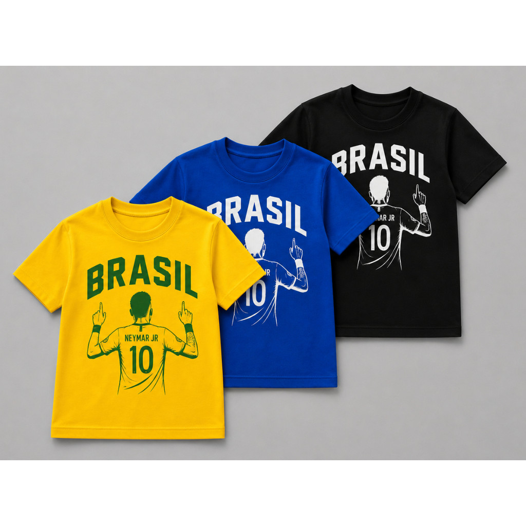 Kit 3 Camiseta Infantil Brasil Copa do Mundo 100% Algodão  Moda Kids T-shirt Baratinha
