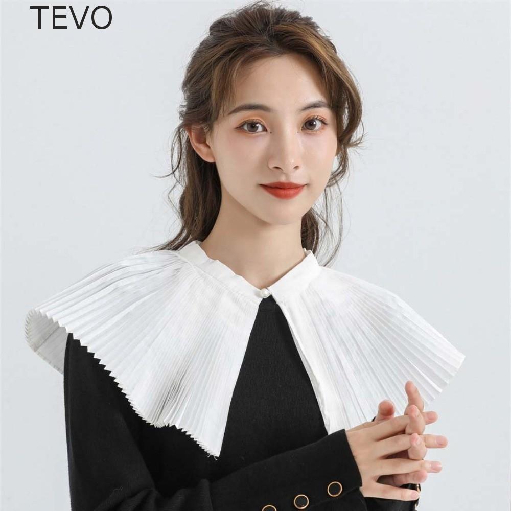 Colar Falso Com Pregas De Órgão TEVO , Conjunto Removível De Duas Peças , Punhos De Pulso Curtos De Chiffon Respiráveis
