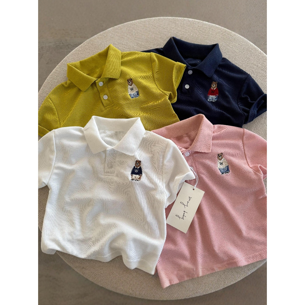 Crianças camisa POLO de manga curta 2026 verão novo estilo dos desenhos animados bordado lapela camiseta meninos meninas