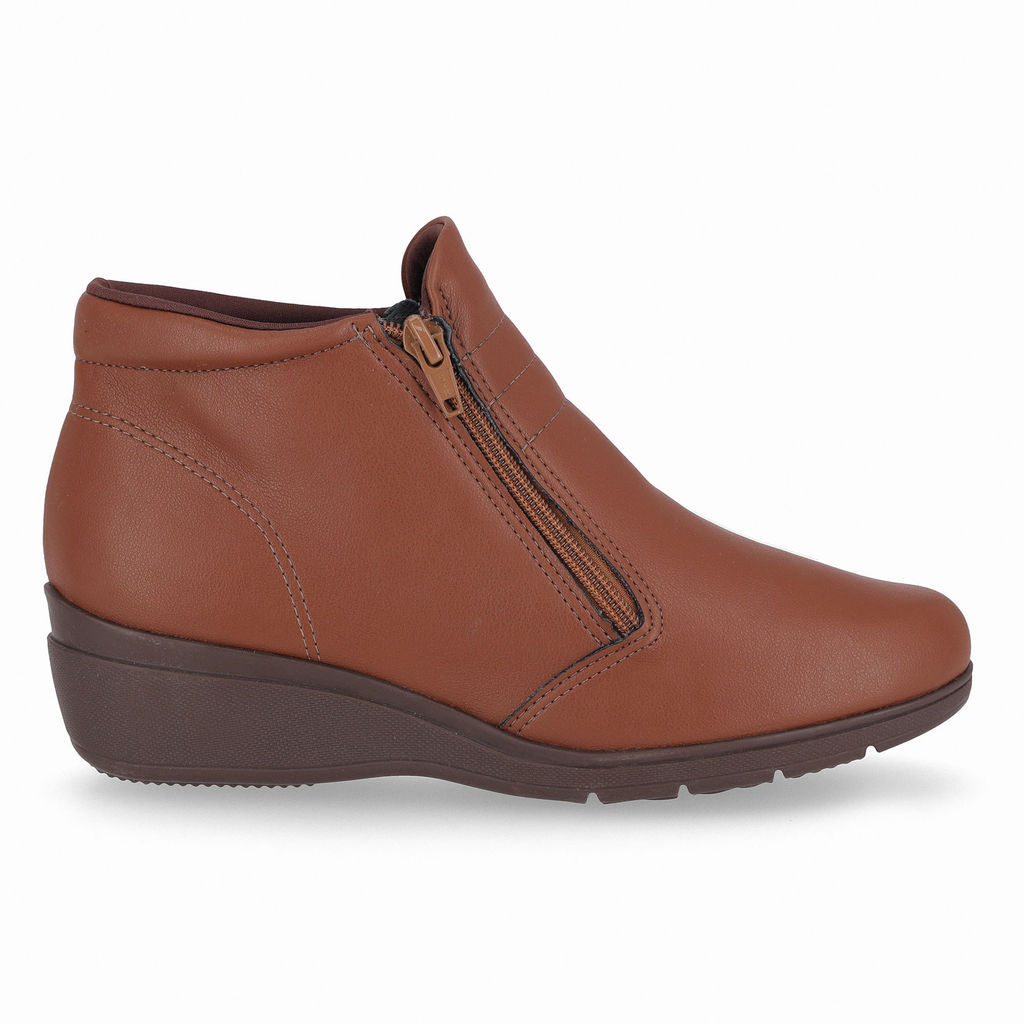 PICCADILLY MAXI - Bota Beth Cano Curto Anabela Médio Conhaque