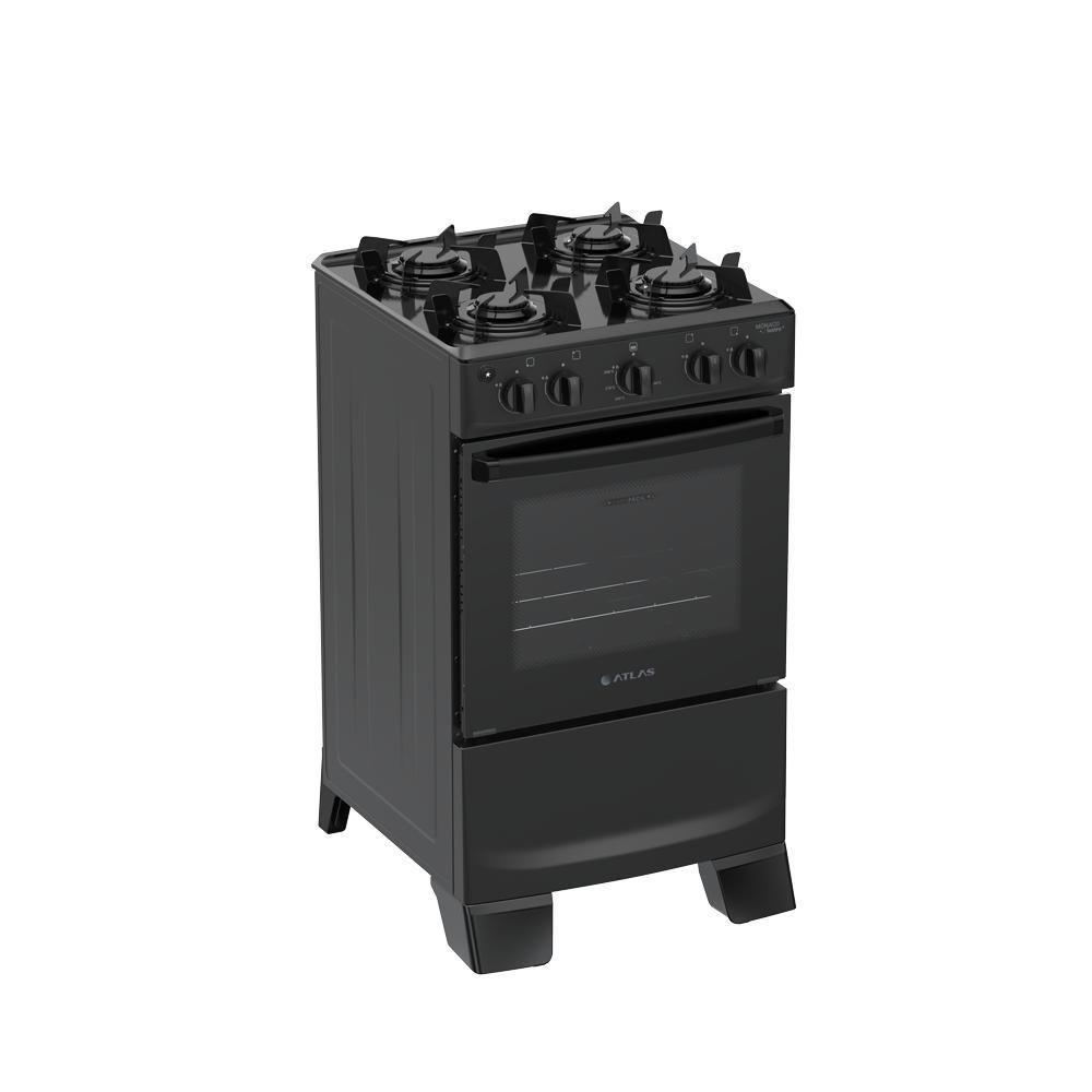 Fogão de Piso 4 Bocas a Gás Atlas Mônaco Lustro Mesa Esmaltada Automático Preto Bivolt