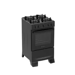 Fogão de Piso 4 Bocas a Gás Atlas Mônaco Lustro Mesa Esmaltada Automático Preto Bivolt