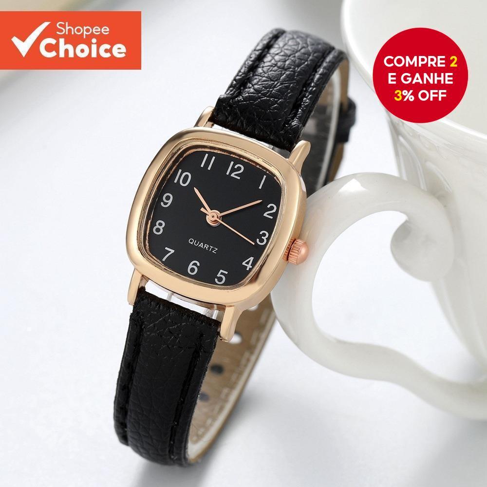 Relógio Elegante Vintage Quadrado Pequeno Mostrador Para Mulheres Pulseira De Couro Minimalista Presente De Estudante Pr