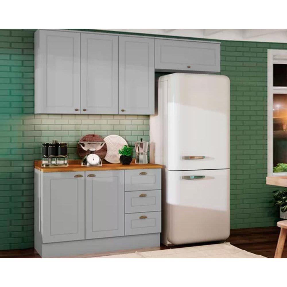 Cozinha Completa Americana 4 Peças (2 Aéreos + 1 Balcão + 1 Complemento) CZ149 Cinza - Henn