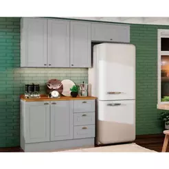 Cozinha Completa Americana 4 Peças (2 Aéreos + 1 Balcão + 1 Complemento) CZ149 Cinza - Henn