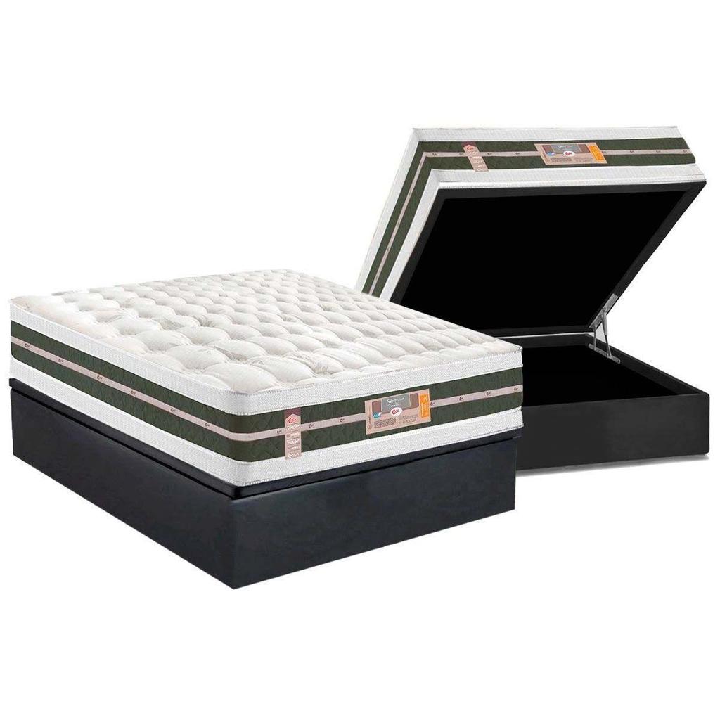 Cama Box Baú Casal: Colchão Molas Ensacadas Castor Pocket Silver Star Air Max 3D + Base CRC Suede Gray(138x188)