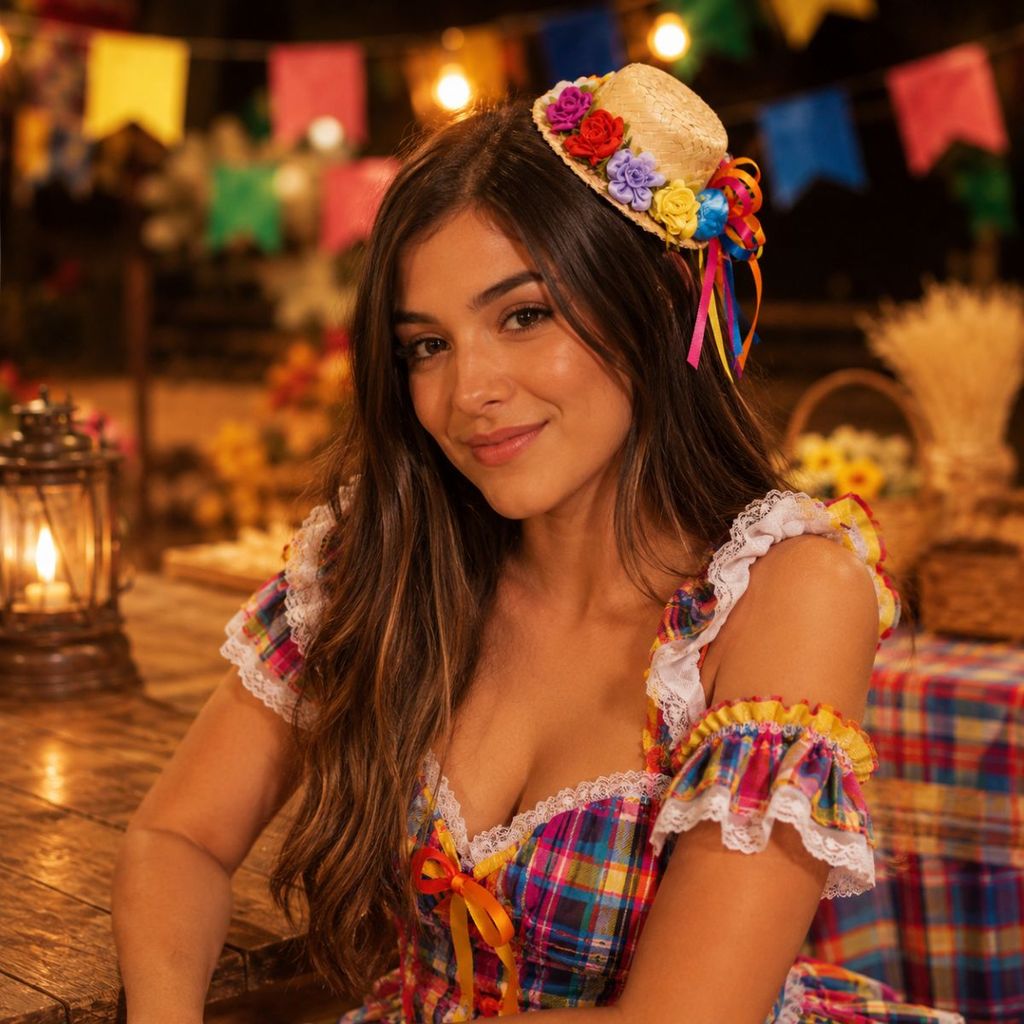 Acessório Mini Chapéu de Palha Junino com Flores Fitas e Presilha