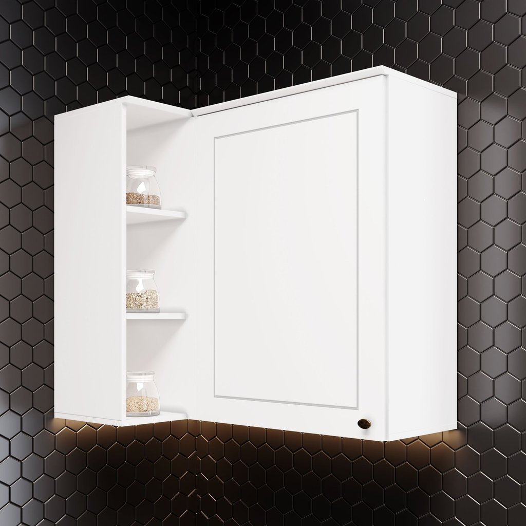 Armário Aéreo Canto Reto 94cm HP 100% MDF com 1 Porta e Nicho Americana Branco