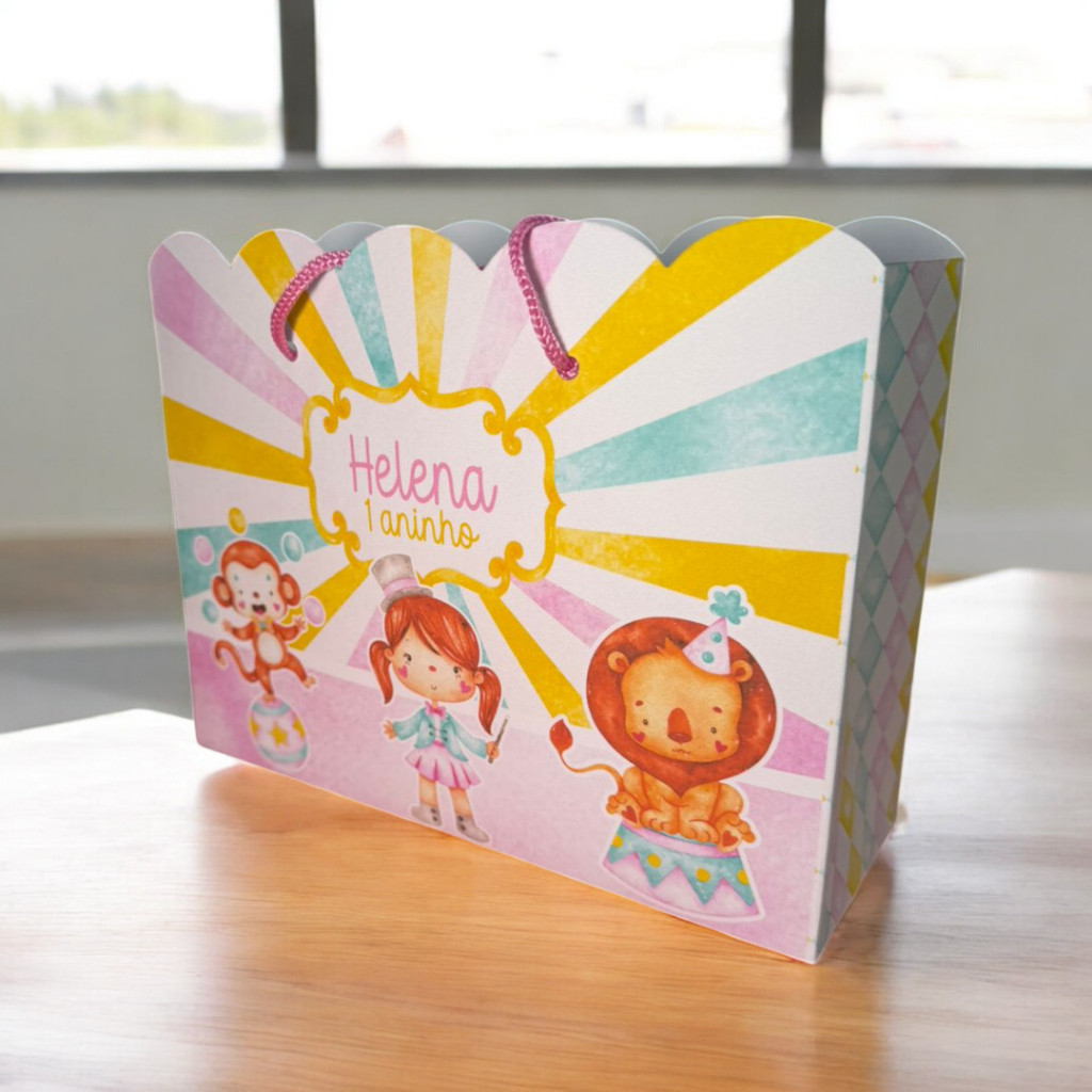 10 Sacolinhas tema Circo Rosa Aquarela Personalizadas – Lembrancinha Festa Infantil G (20x16x6)