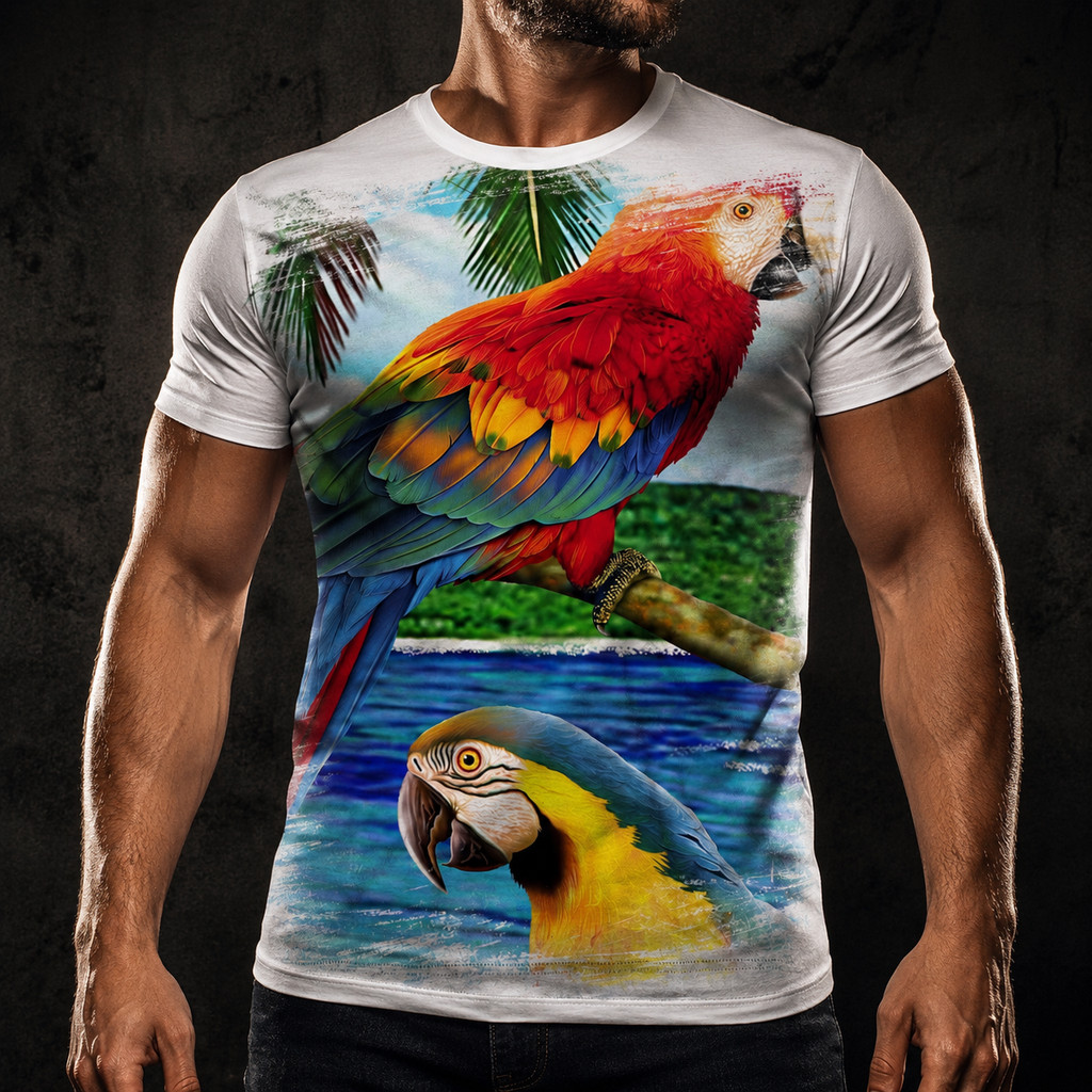 Camisa Camiseta Masculina Ave Pássaro Arara 2
