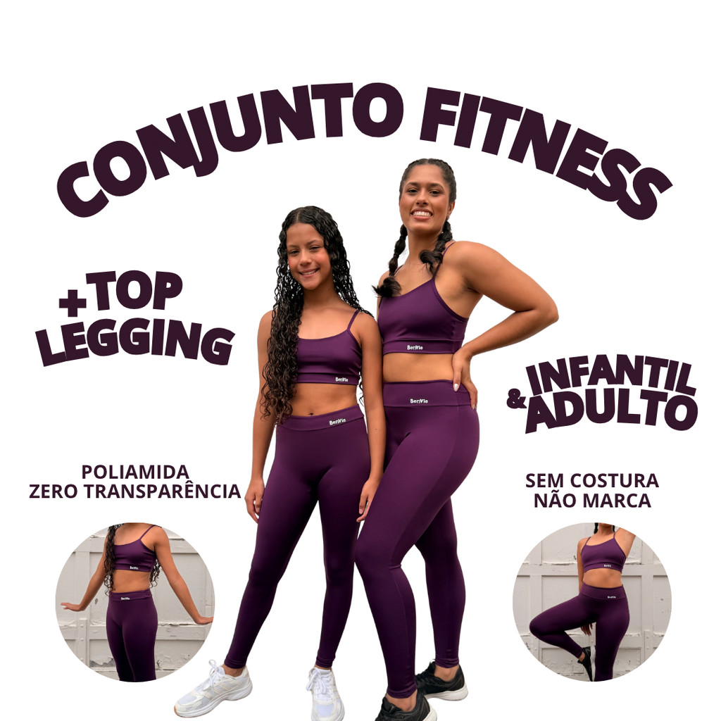 Conjunto Academia Feminino Sem Costura Frontal Top e Legging Conjunto Academia Infantil Conjunto Fitness Poliamida
