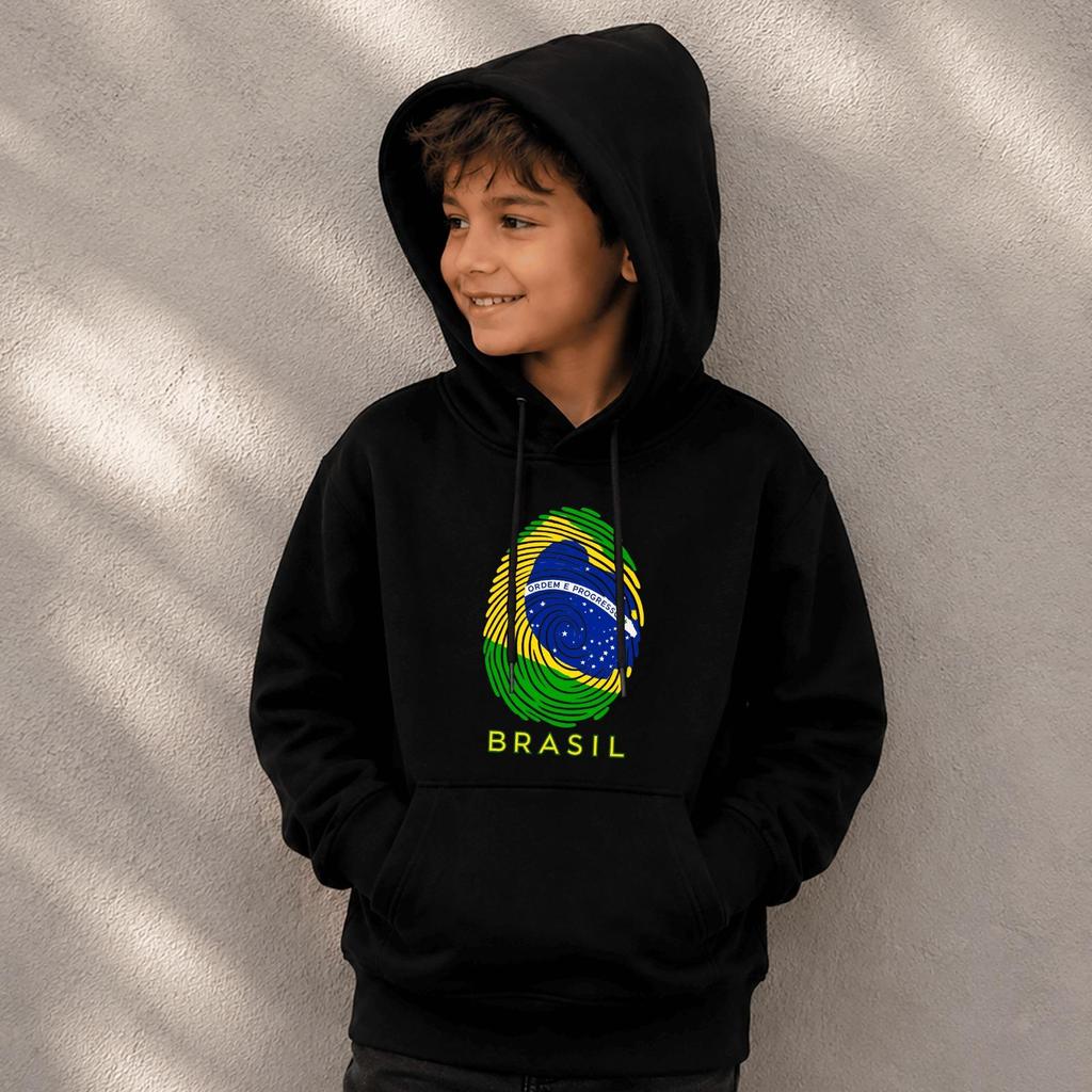 Moletom Canguru Infantil Amarelo Brasil Copa Bandeira Futebol Taça Hexa Casaco Futebol Menino Infantil