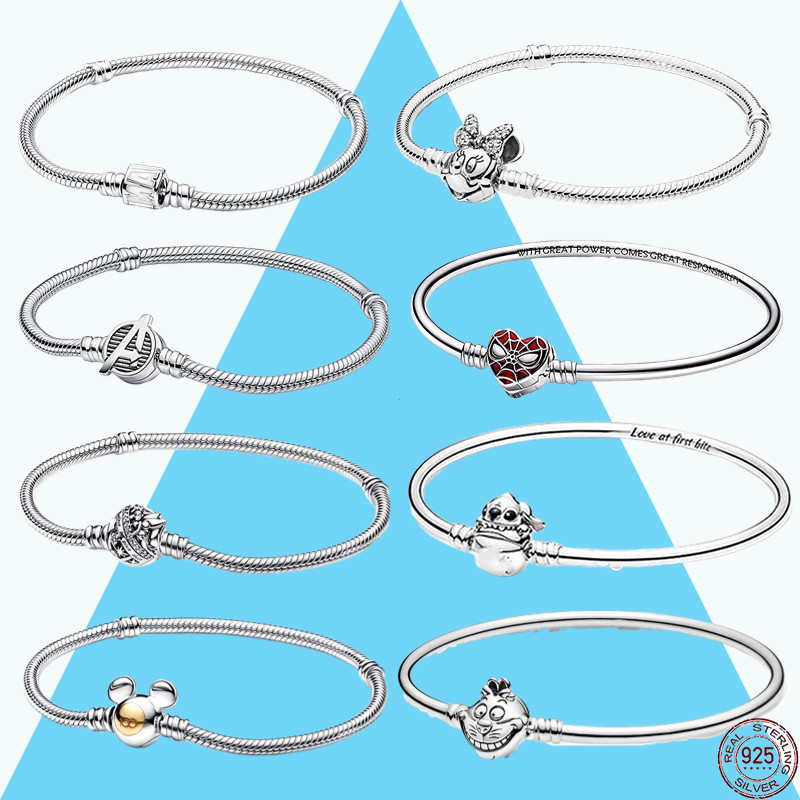 Pulseira Disney Disney Disney Disney 925 Sterling Silver Bracelet Momento Espumante Marvel Spiderman e Mickey Mouse Cobr