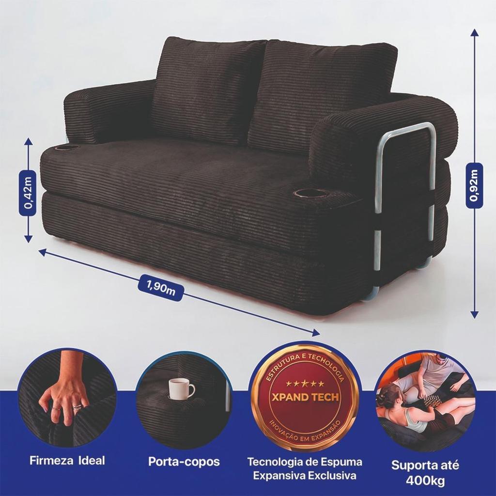 Sofá Cama Elo. 1,90m Xpand Tech Tecido Velourê Cama inBox · foto 2