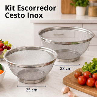 Cestas Inox Escorredor de Macarrão 25cm e 28cm Escorredor de Arroz Legumes Grande Escorredor Massa