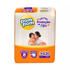 Fralda Descartável Pom Pom Derma Protek Jumbo Tamanho XG - 6 Pacotes com 20 Fraldas - Total 120 Tiras